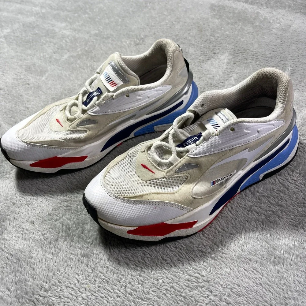 Puma RS Fast Motorsport Sneakers White Beige Blue Red Men's Size 7C‎